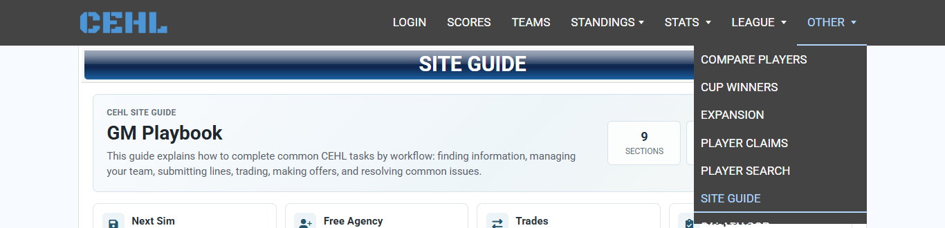 Main navigation with Other menu open