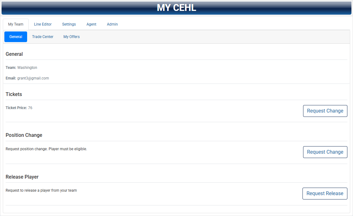 MyCEHL tabs